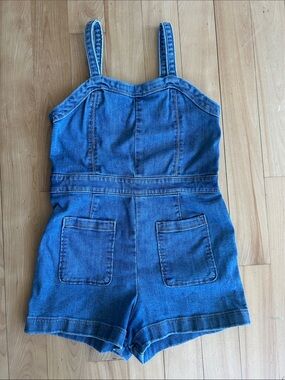 abercrombie kids Denim Blue Short Romper with Patch Pockets